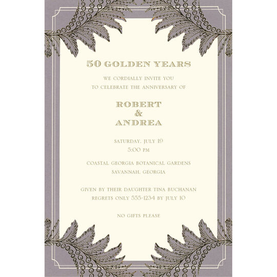 Lavender and Gold Fern Die-cut Frame Invitations